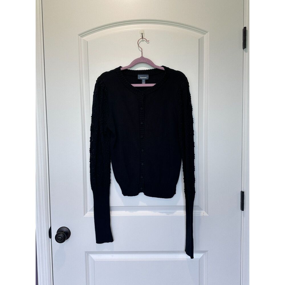 NWT Modcloth Cardigan Sweater Open Knit Sleeves Black Size Large